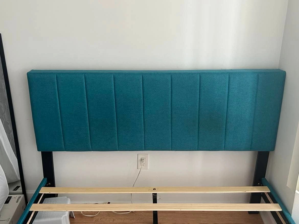Teal Upholstered Bed Frame with Headboard - photo 4
