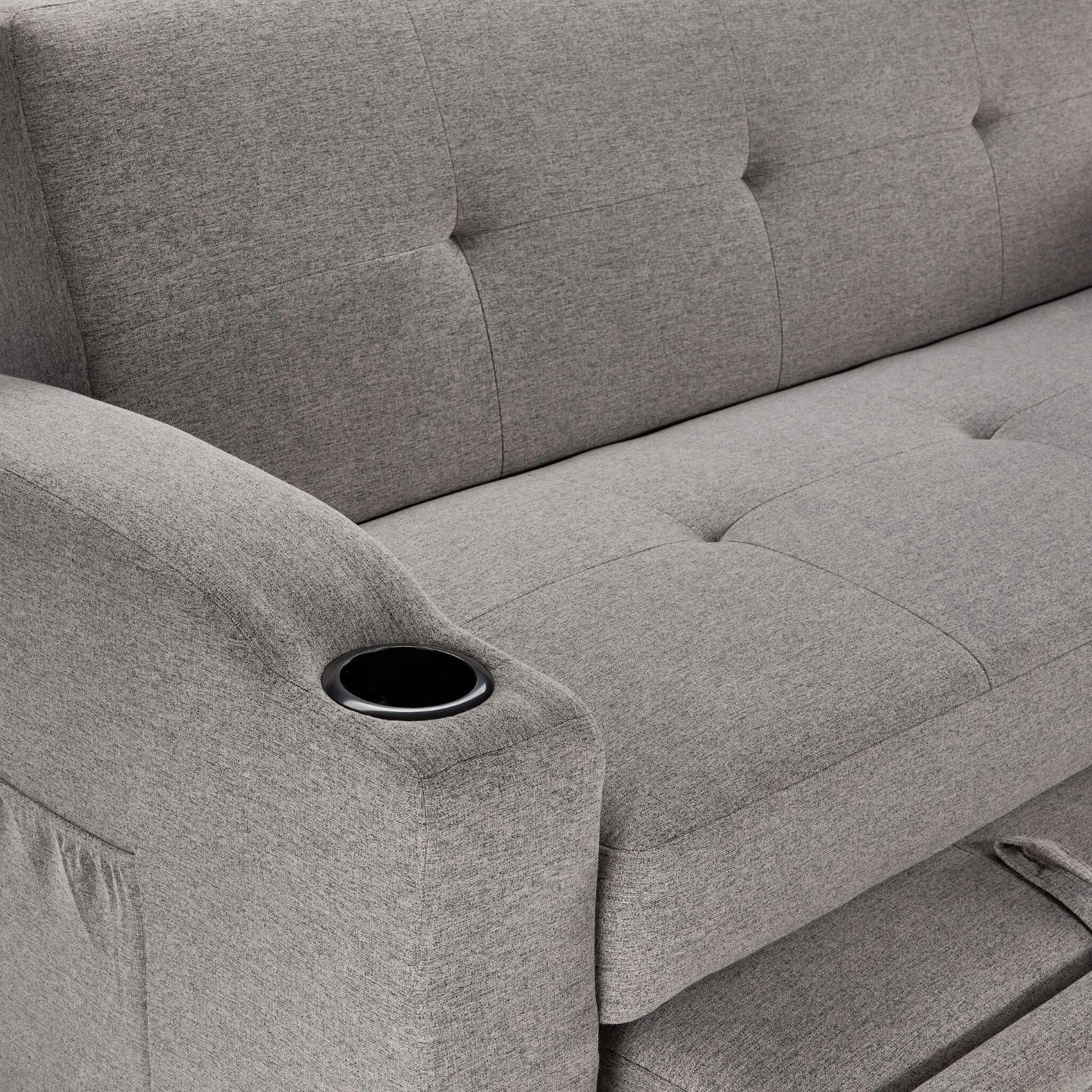 Grey Sofa Bed with Cup Holders
