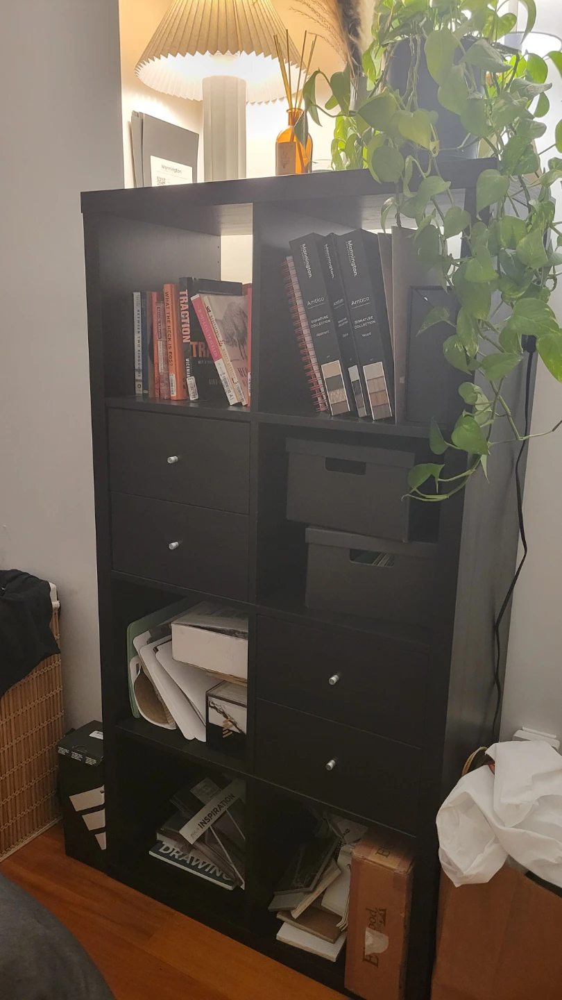 Black Bookcase with Drawers