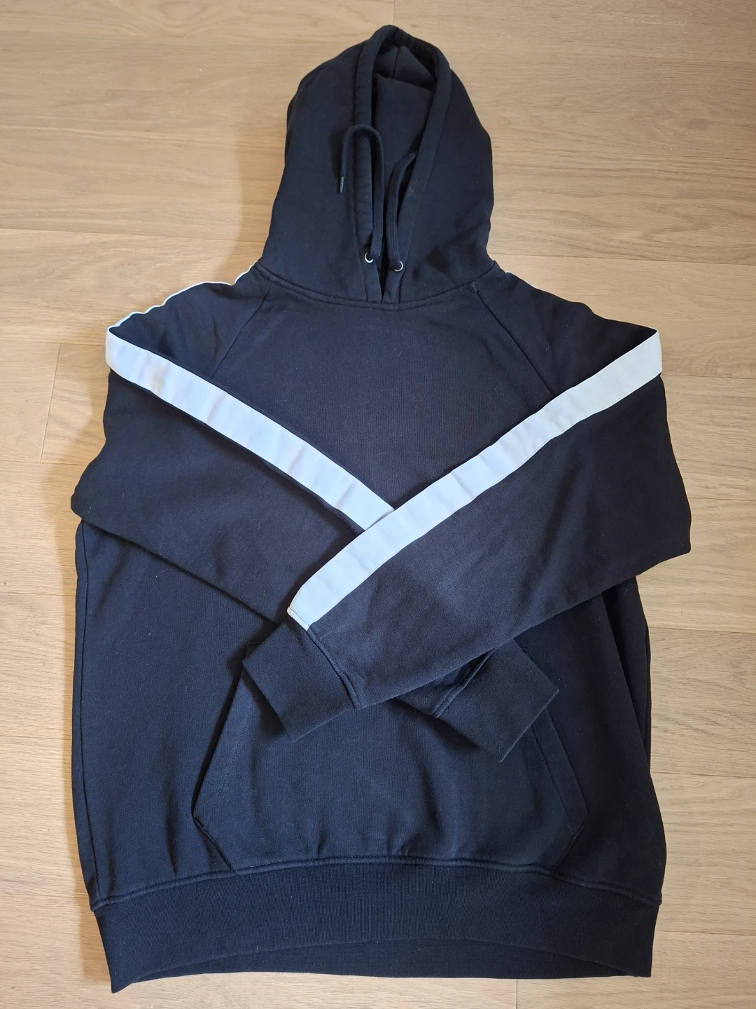 Black Hoodie with White Stripe Accents