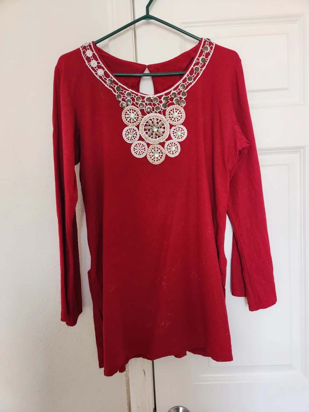 Red Embellished Tunic Top
