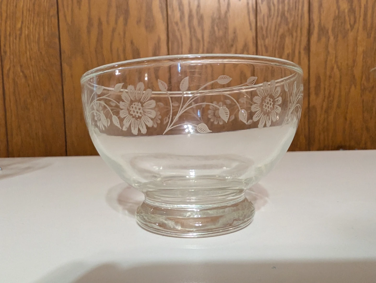 Vintage Etched Floral Glass Pedestal Bowl