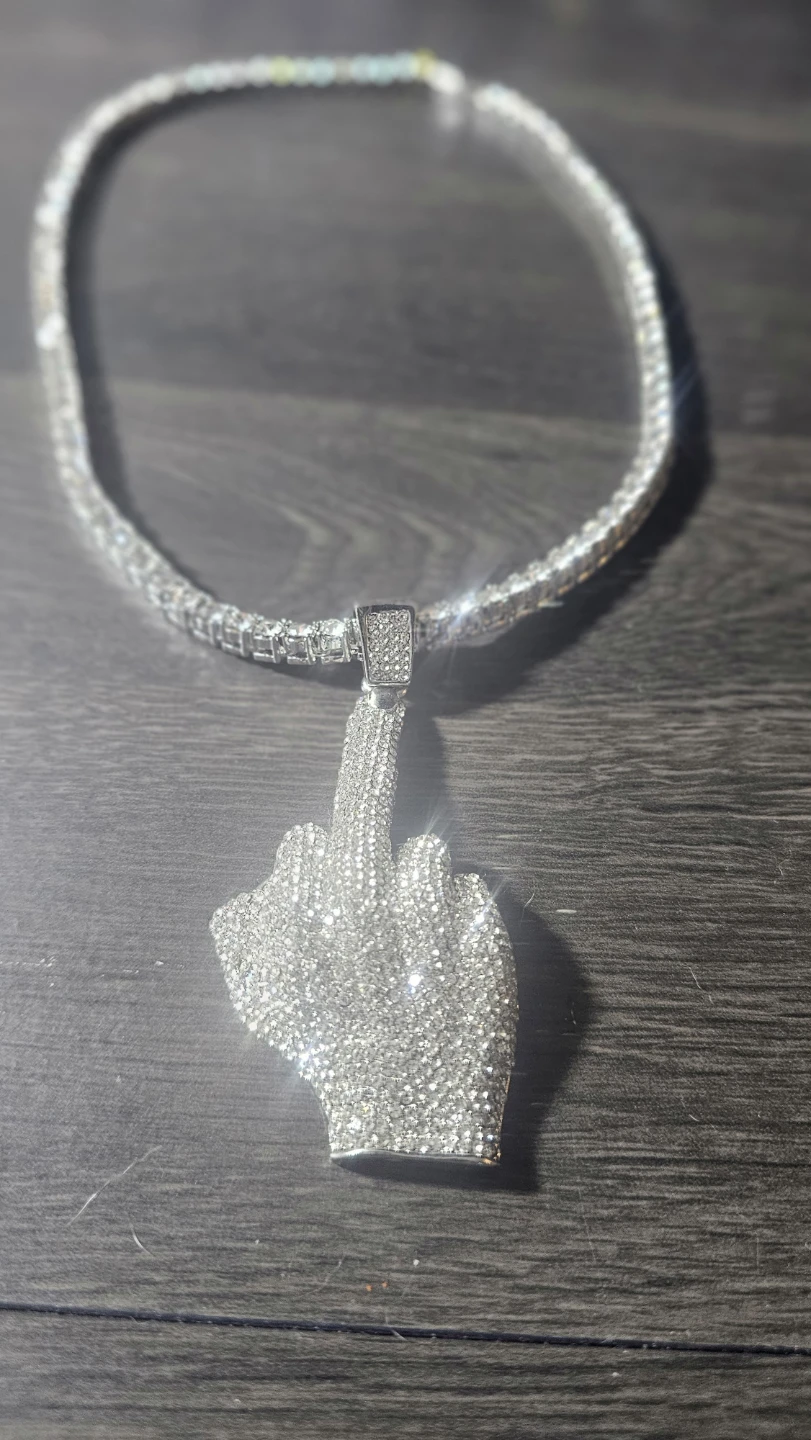 Middle finger iced out pendant and tennis necklace