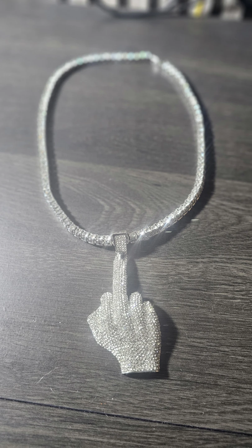 Middle finger iced out pendant and tennis necklace - photo 2