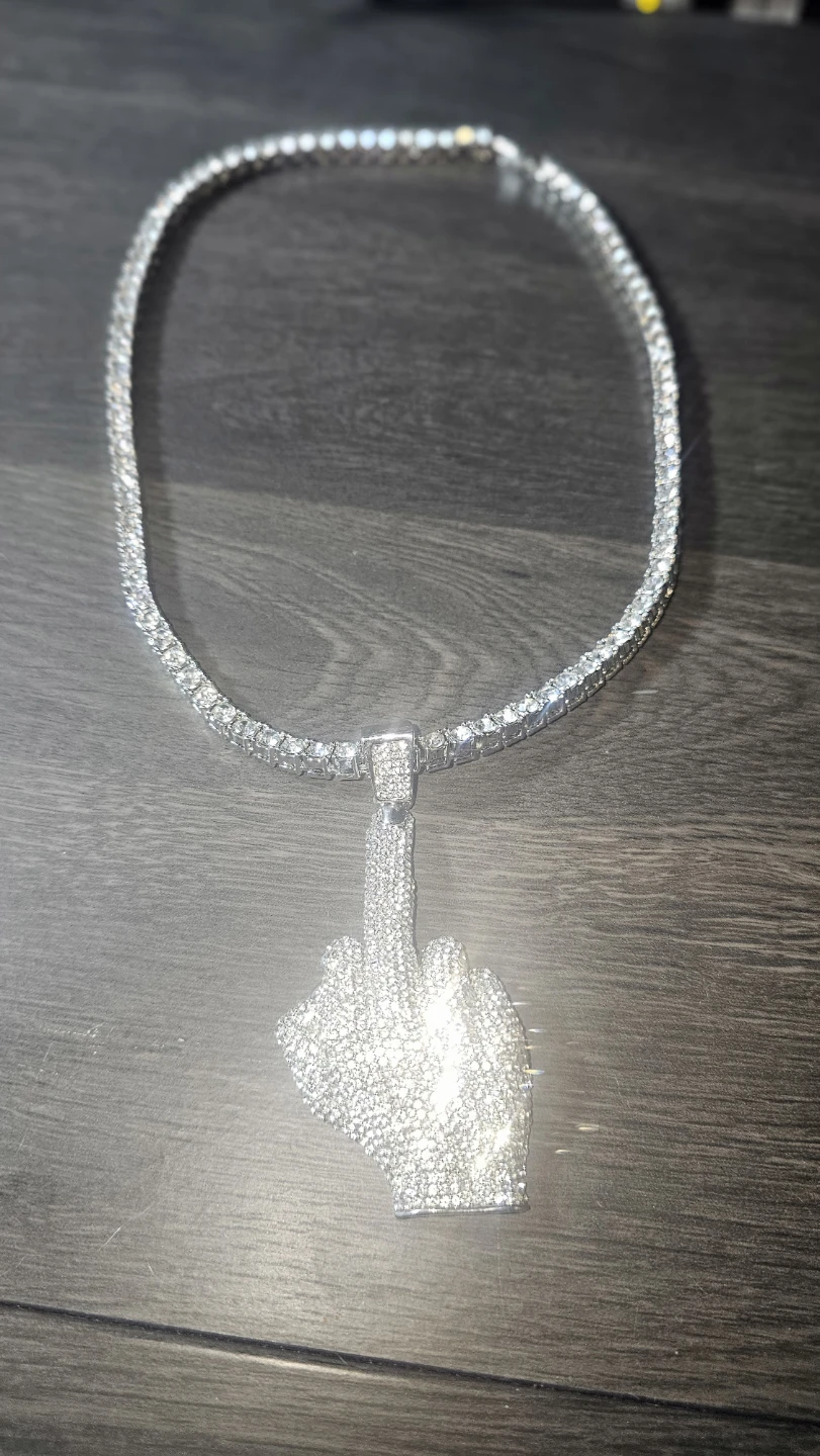 Middle finger iced out pendant and tennis necklace - photo 3