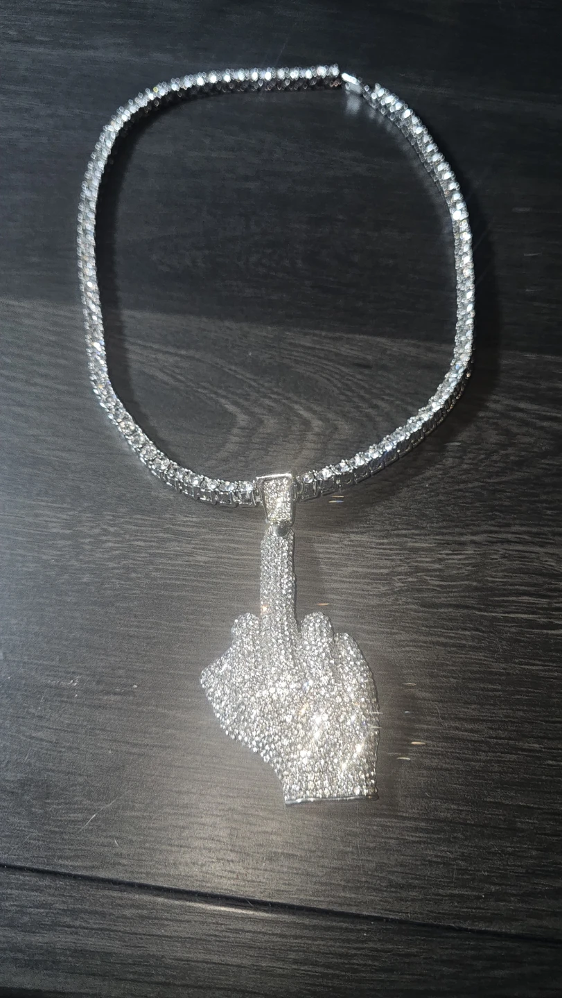 Middle finger iced out pendant and tennis necklace - photo 5
