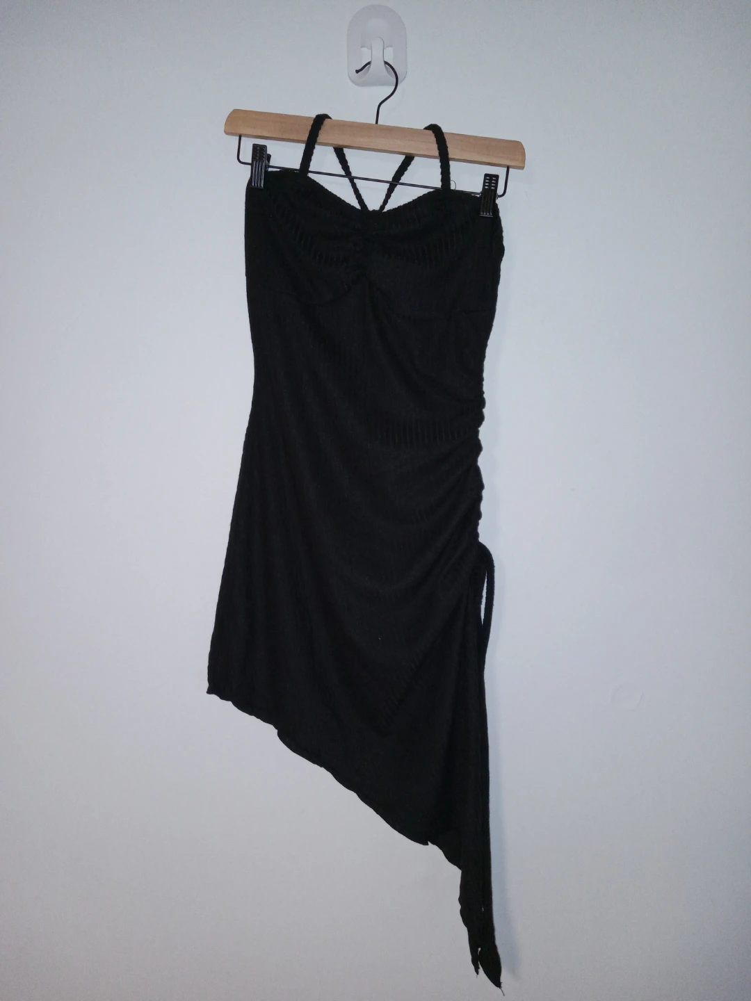 Black Ruched Asymmetrical Dress