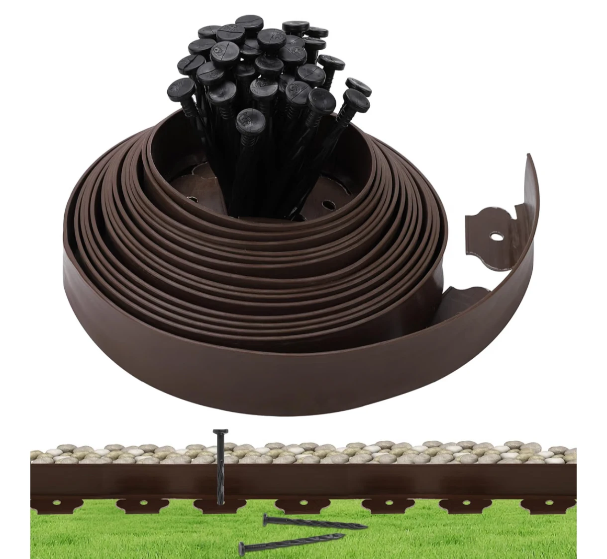 2IN x 33FT Garden Edging Border Coil with 30 Pcs Spikes