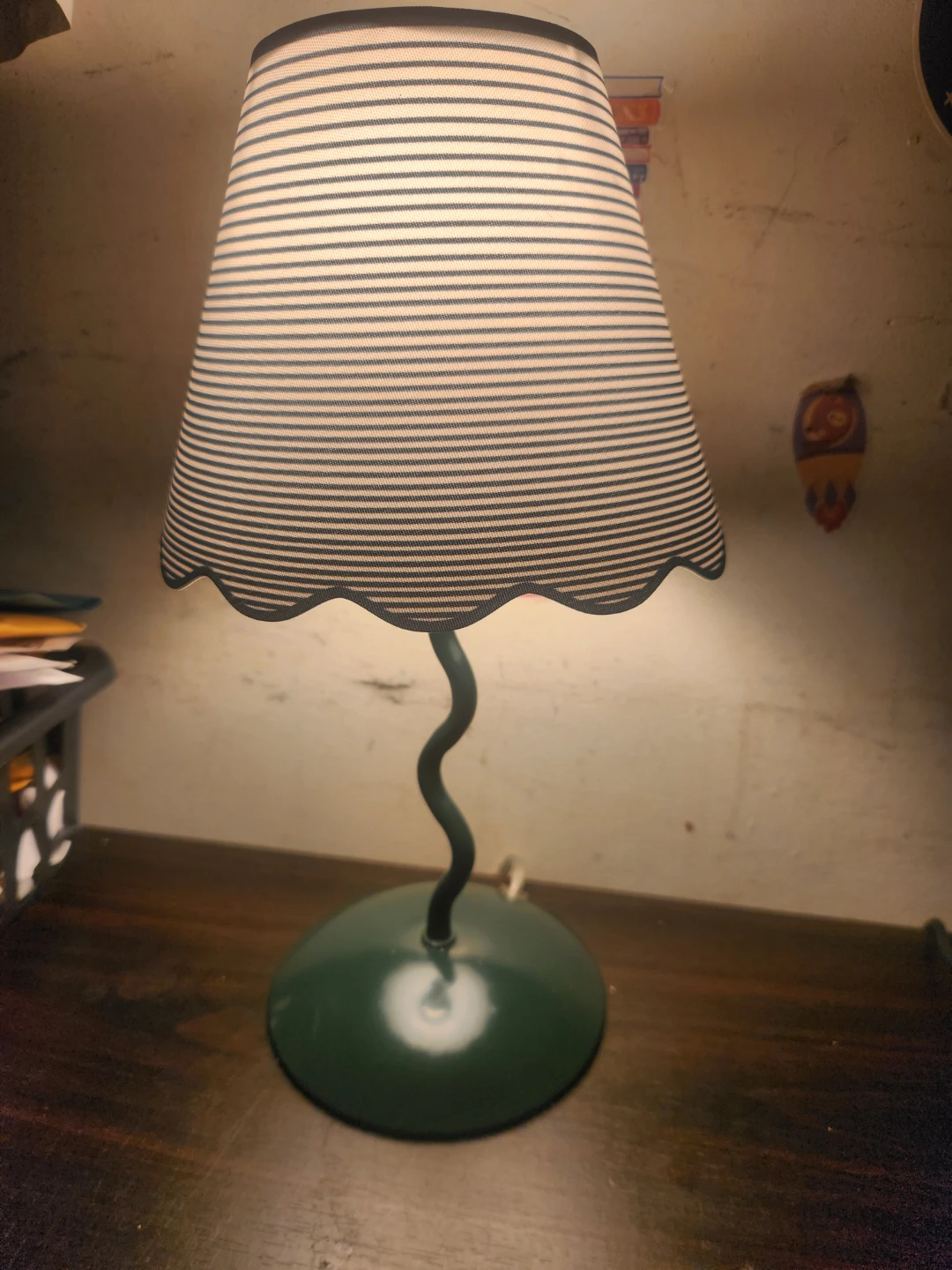 Striped Table Lamp with Wavy Stem