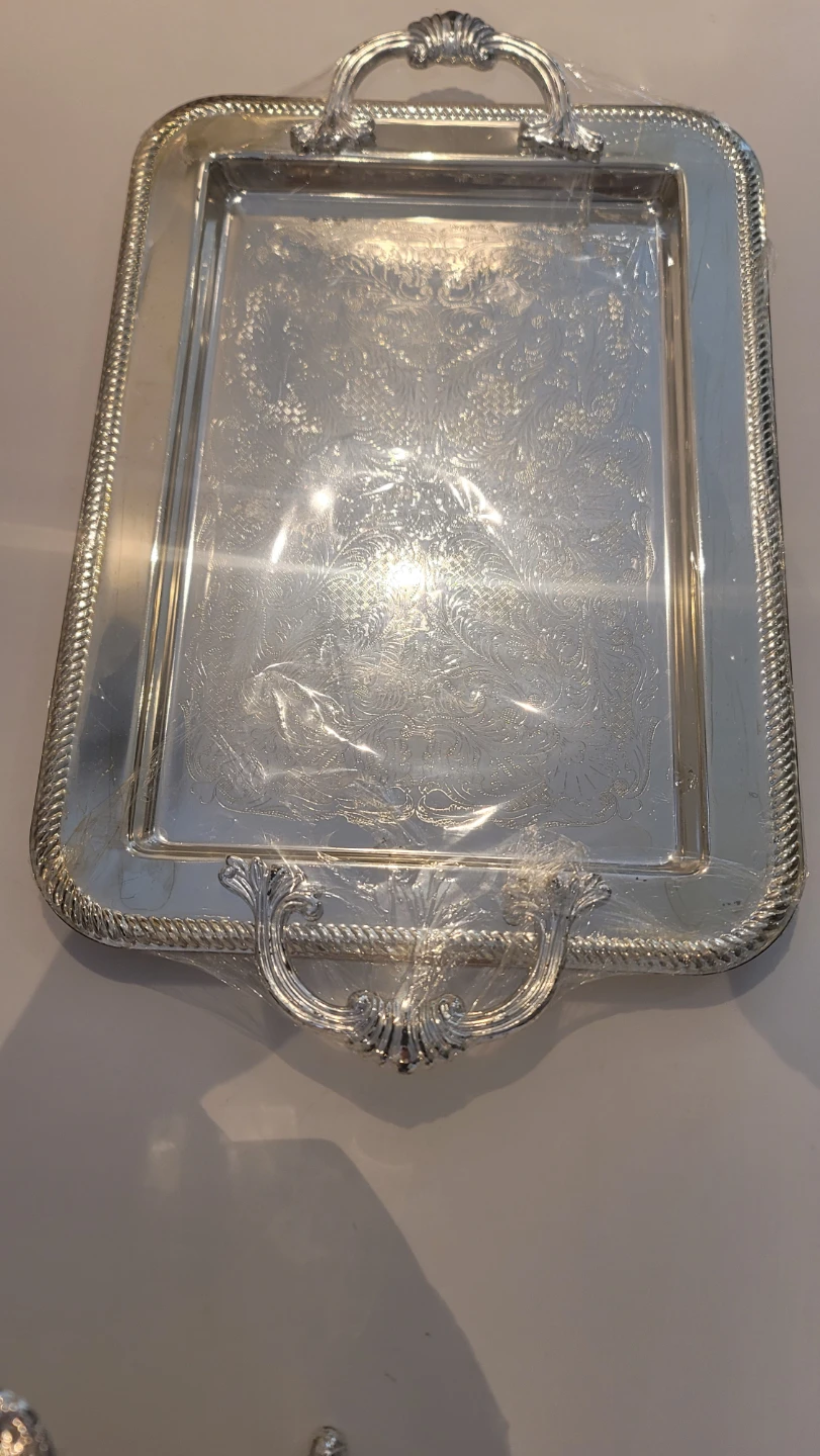 Silver Serving Tray with Handles - photo 2