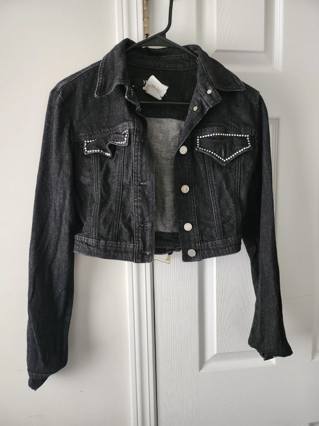 Versace Jeans Couture Black Denim Jacket with Rhinestones Size S