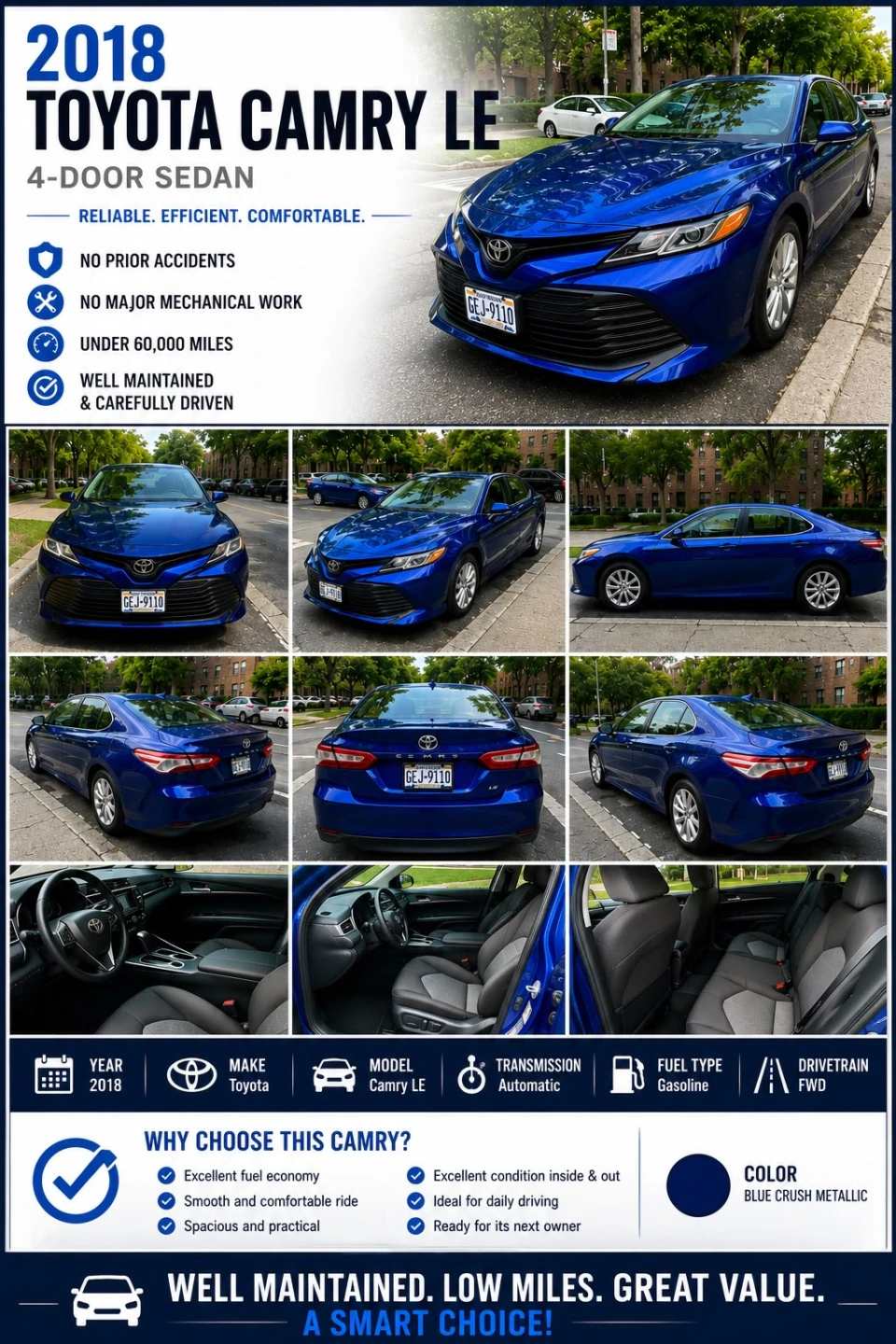 2018 Toyota Camry LE Sedan - Blue