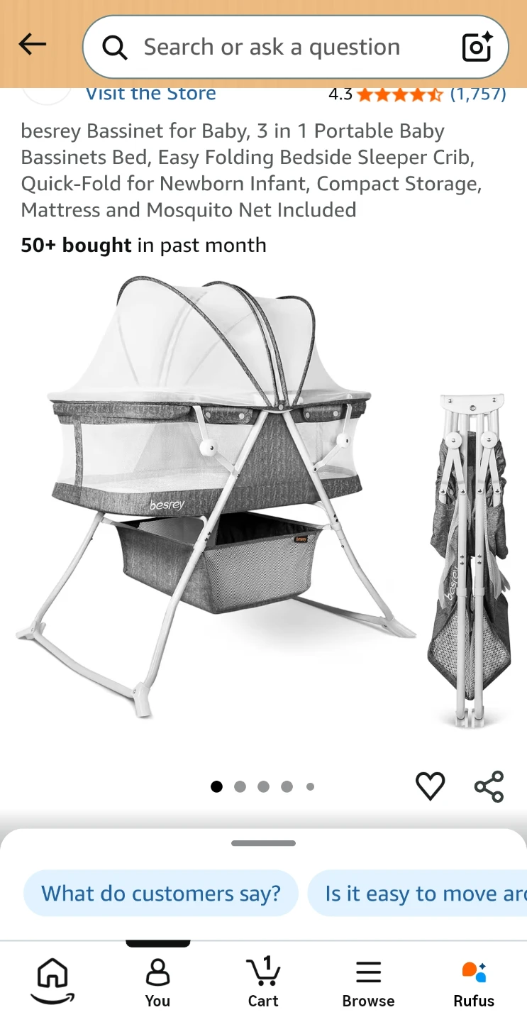 besrey 3-in-1 Portable Baby Bassinet Bed
