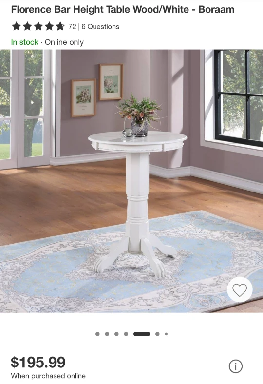 Boraam Florence Bar Height Table - White