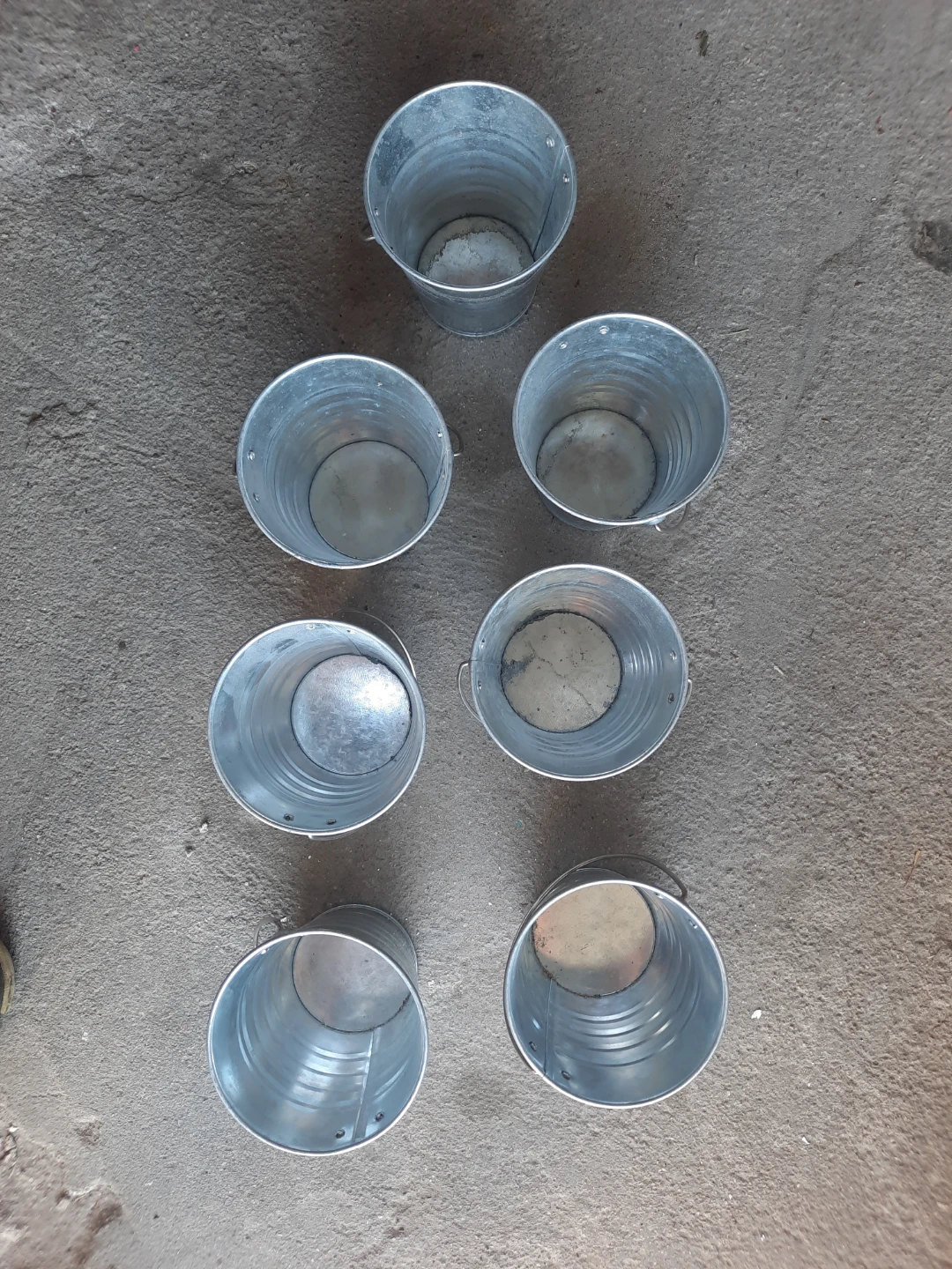 Set of 7 Galvanized Metal Pails