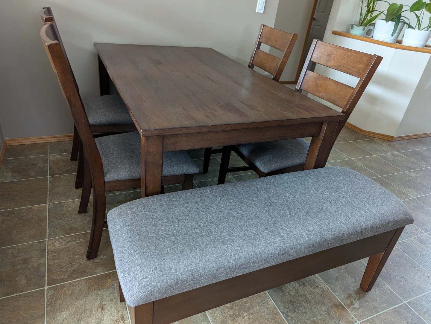 Wooden Dining Table with 4 Chairs and Bench