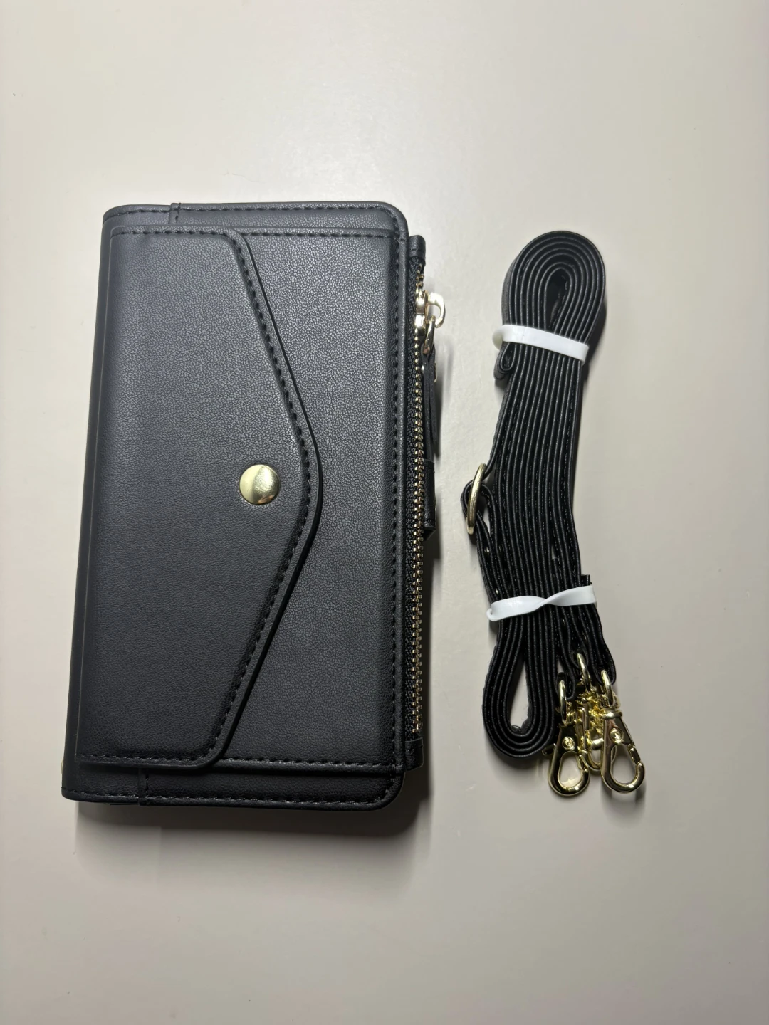 Black Wallet iPhone16 Case with Detachable Strap