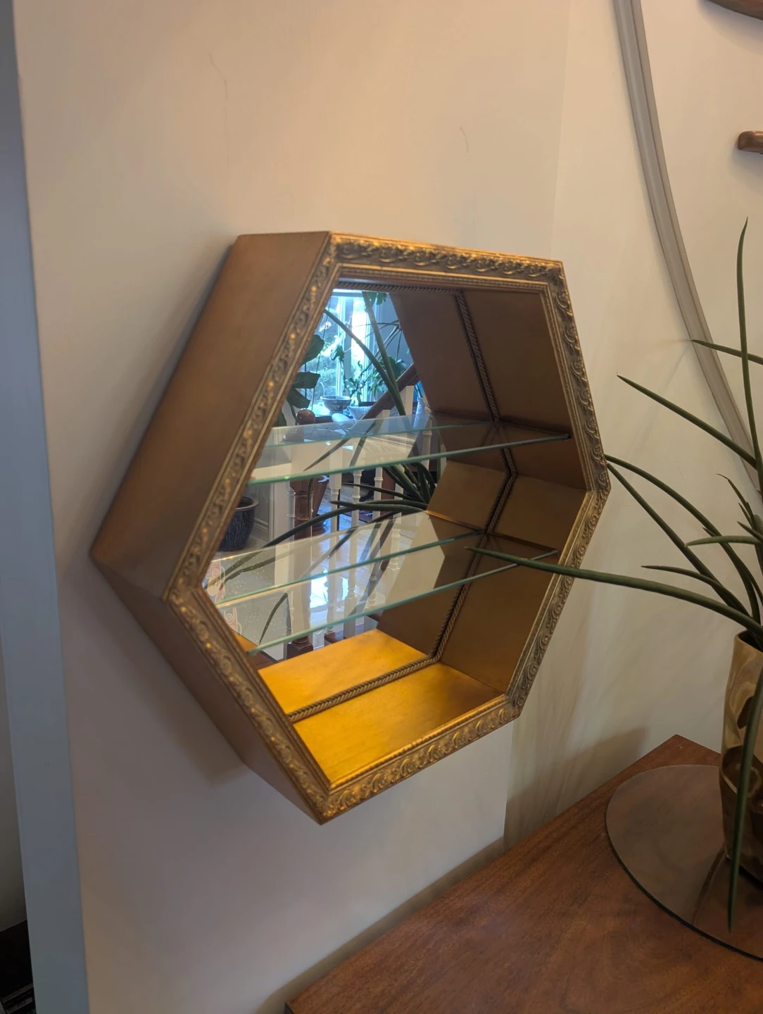 Gold Hexagon Wall Shelf with Mirror Back - photo 2