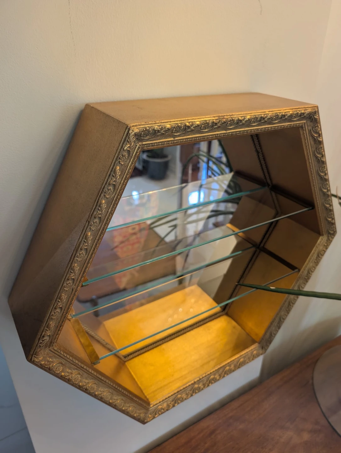 Gold Hexagon Wall Shelf with Mirror Back - photo 3