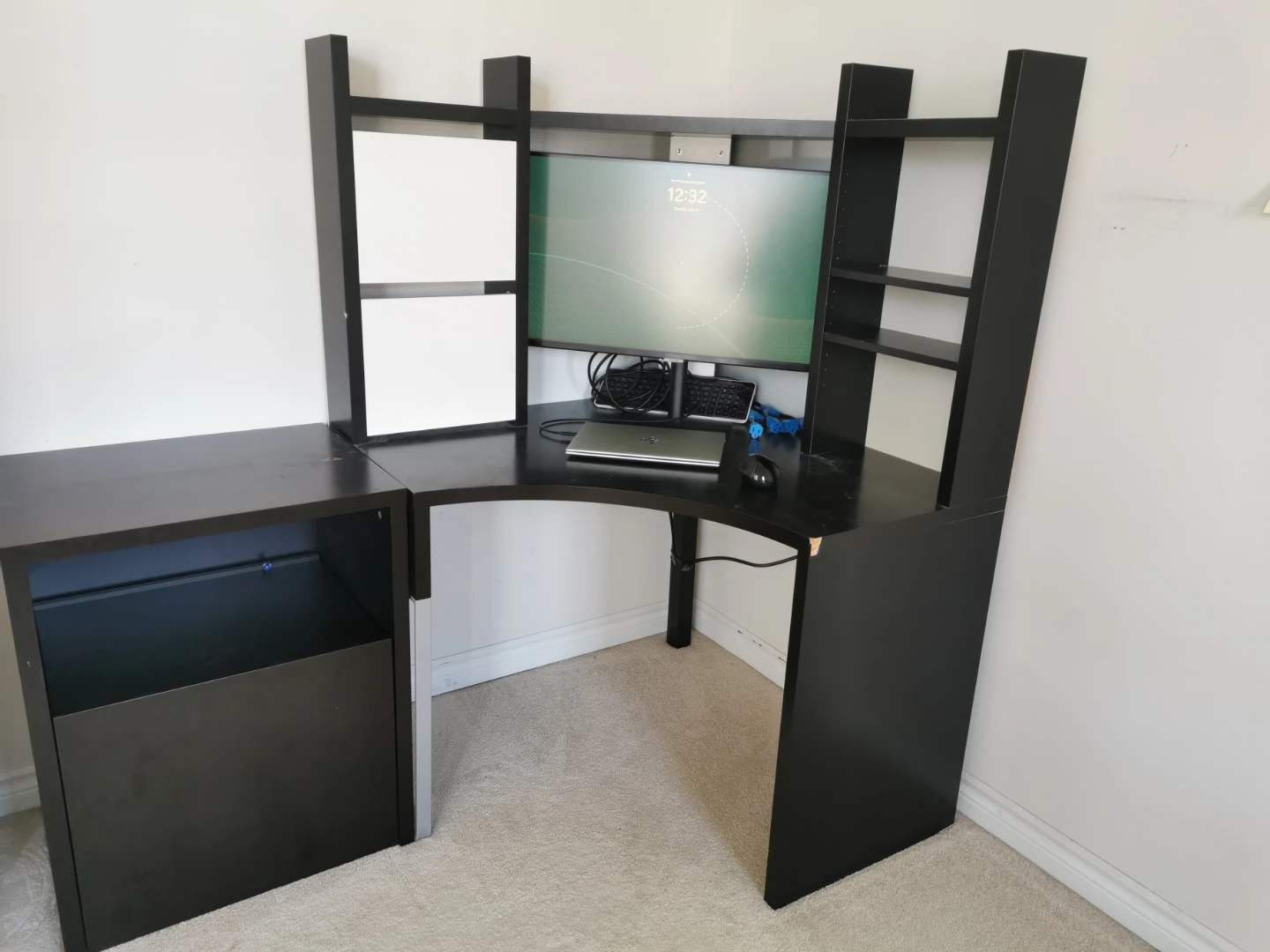 IKEA Black Corner Computer Desk with Hutch and Storage Cube - photo 2