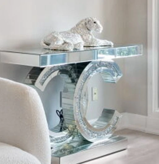 Mirrored Console Table with Crystal Accents