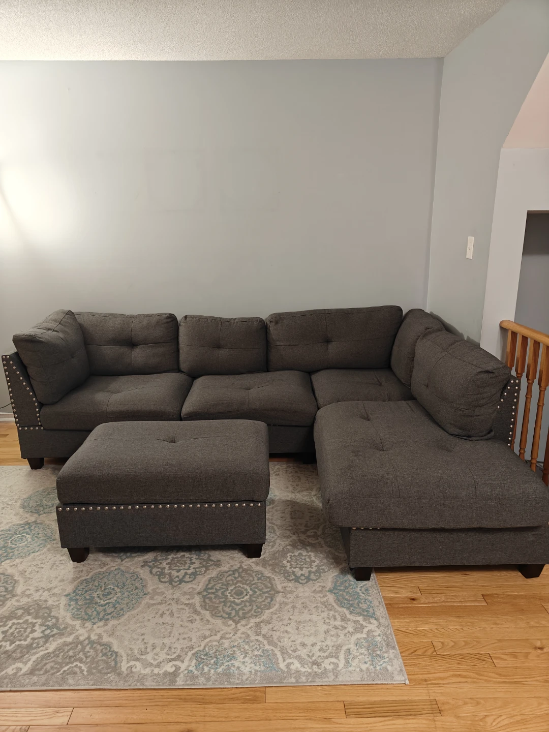 Dark Grey Sectional Sofa with Ottoman - photo 4