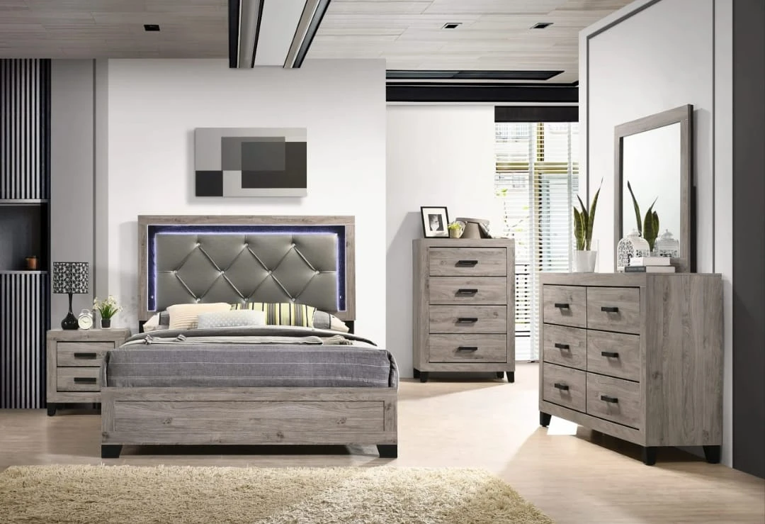 Grey Tufted Headboard Bed Frame with LED Lights - photo 3