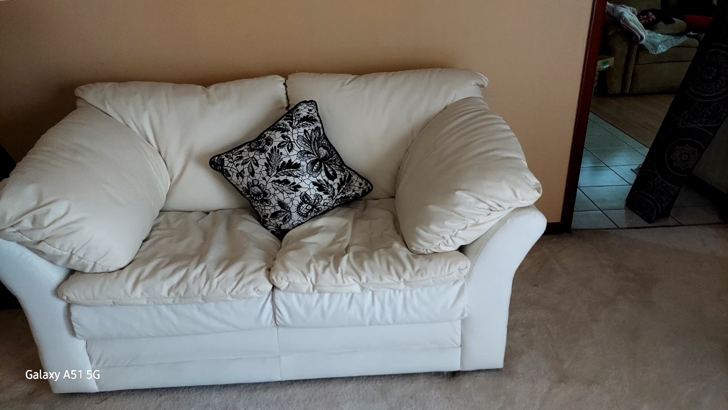 White leather loveseat