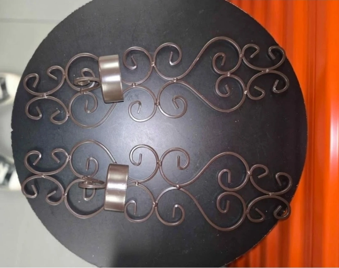 Vintage Black Wrought Iron Scroll Wall Sconce Candle Holders - photo 2