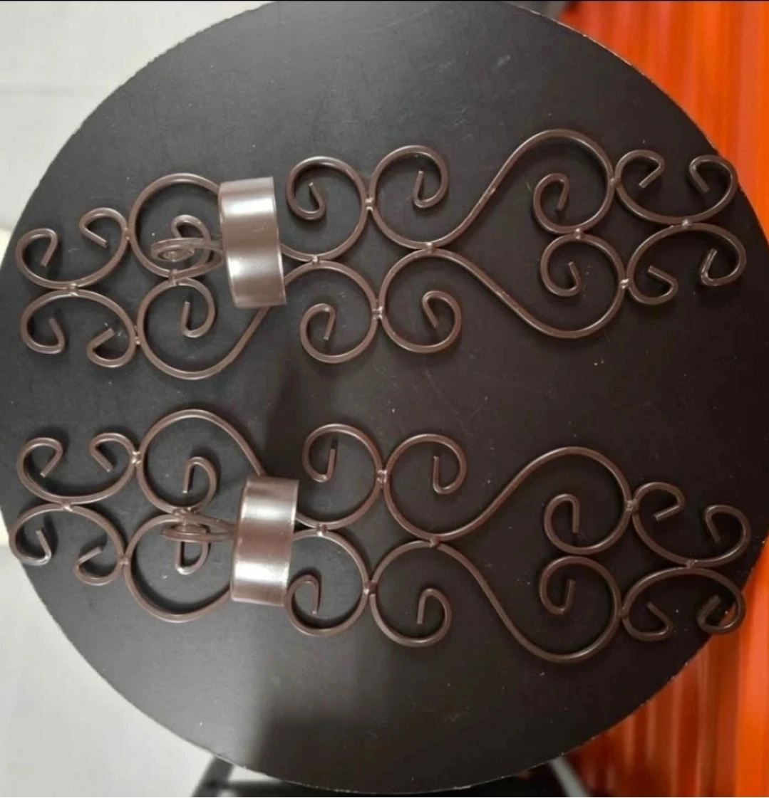 Vintage Black Wrought Iron Scroll Wall Sconce Candle Holders - photo 3