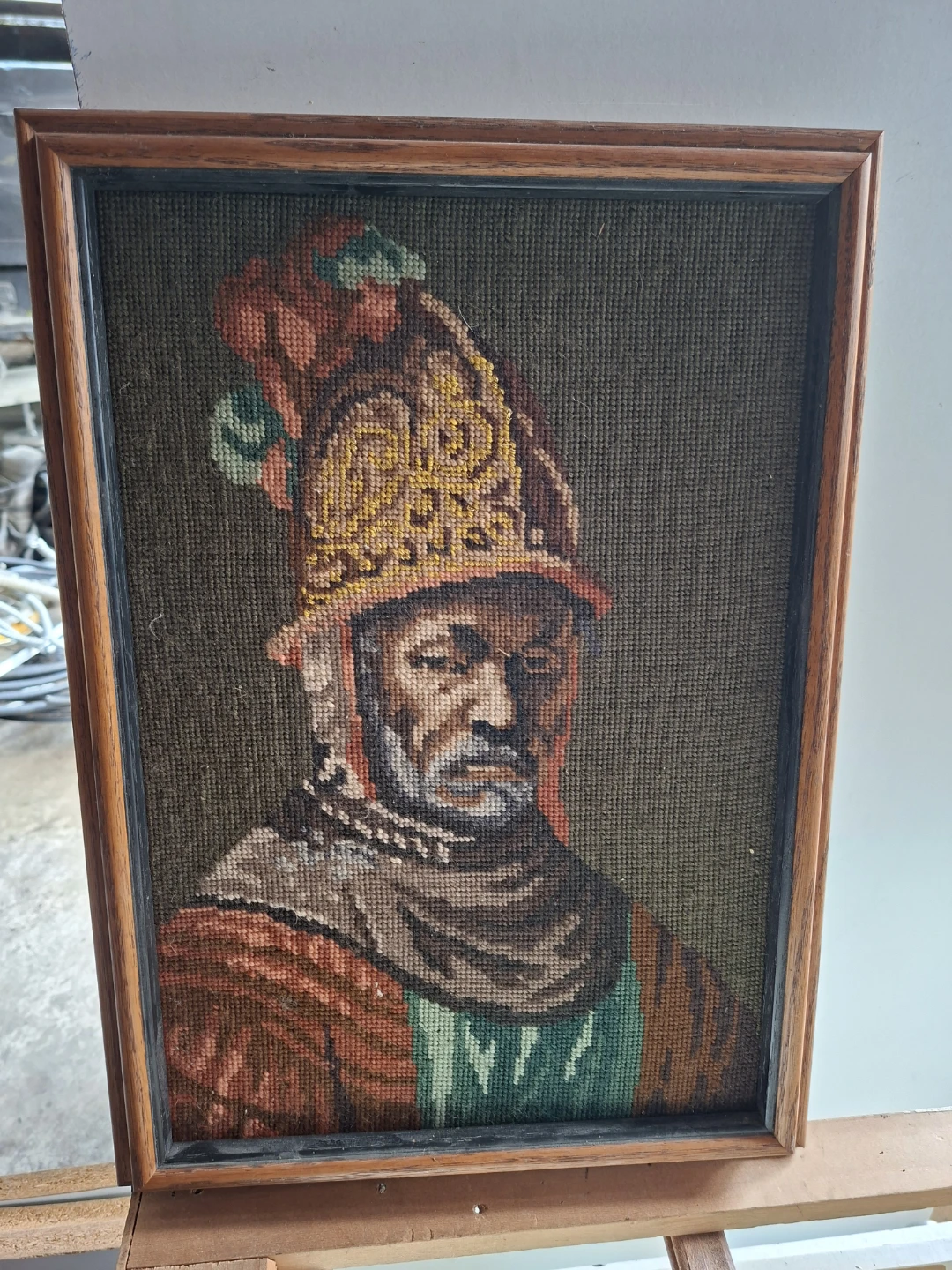 The man with the golden helmet. vintage, needlepoint, Rembrandt
