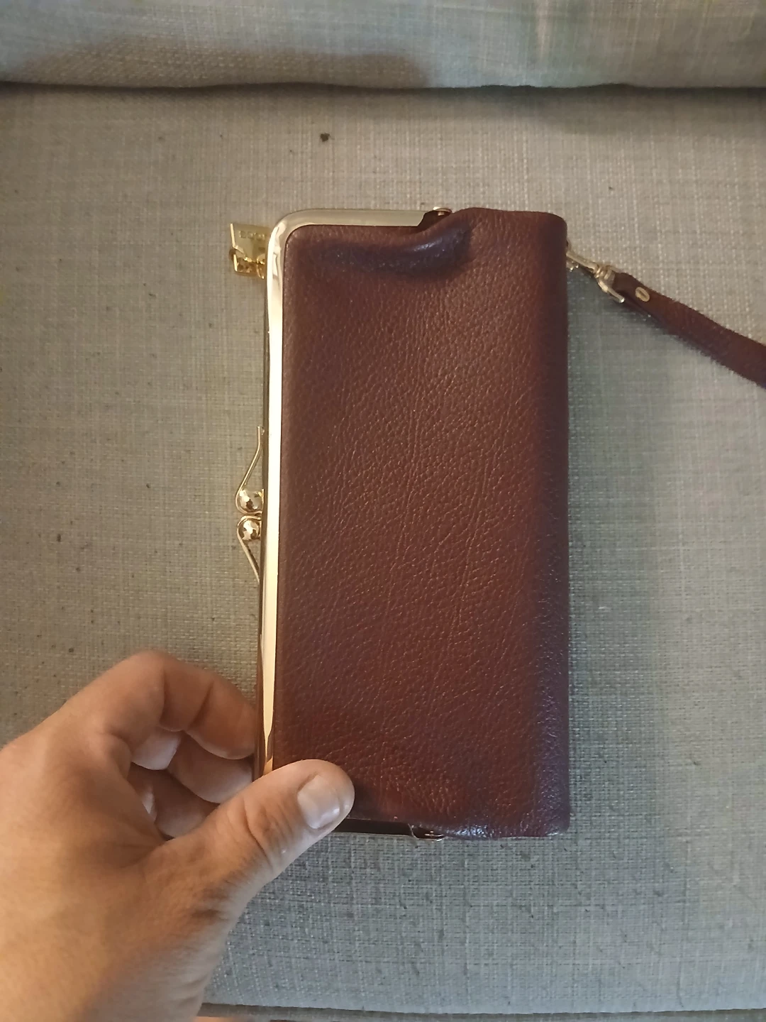 Brown Leather Wallet with Zipper and Clasp