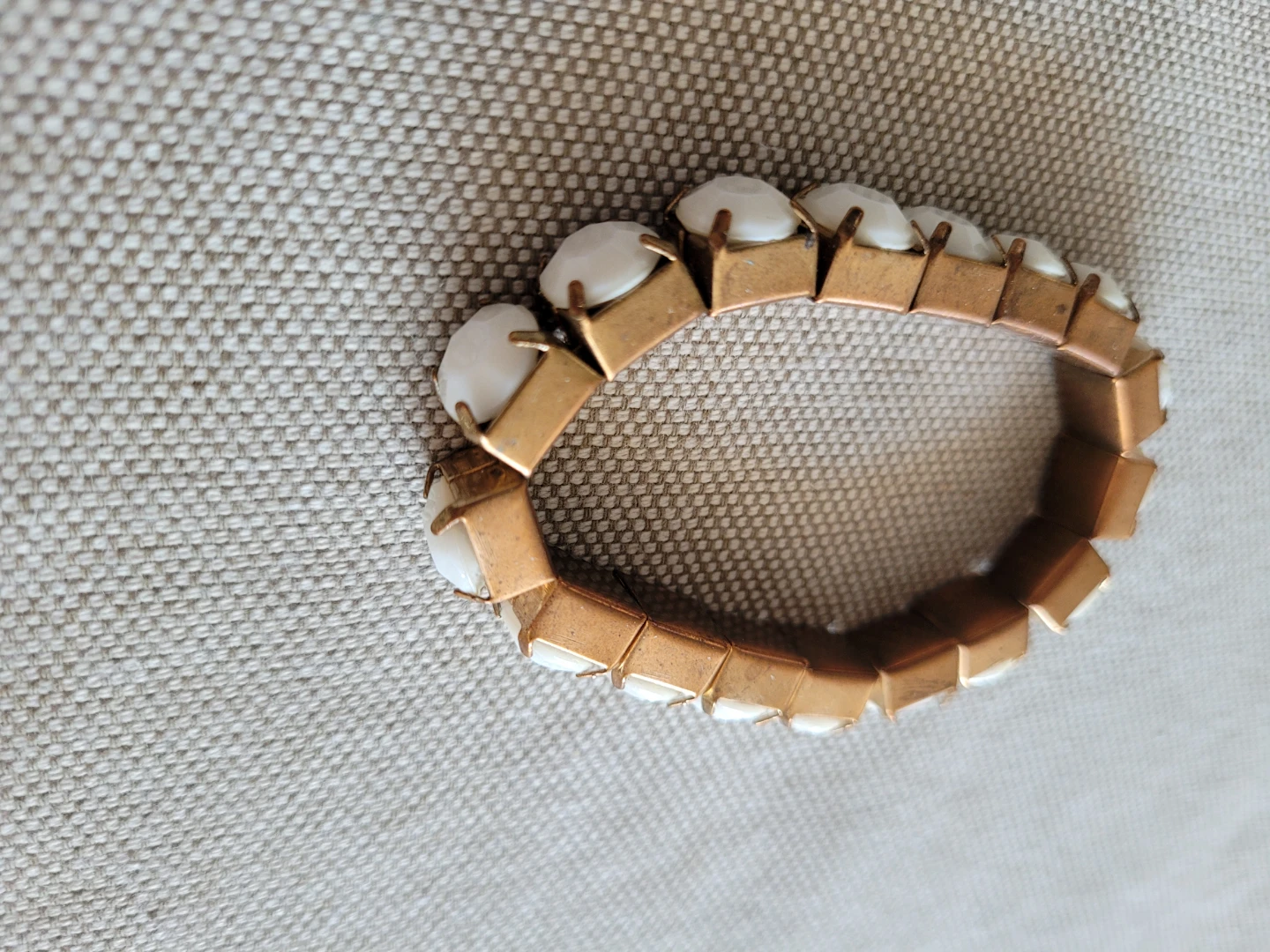 Stretch Bracelet with White Stones and Gold-Tone Setting - photo 2