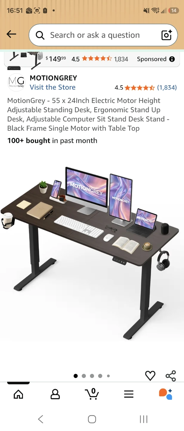 MotionGrey Adjustable Electric Standing Desk - 55" x 24"