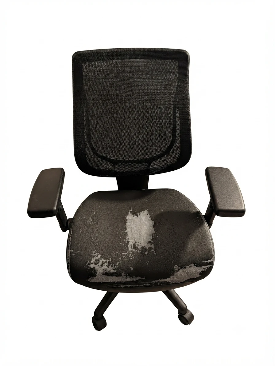 Black Mesh Office Chair with Worn Seat