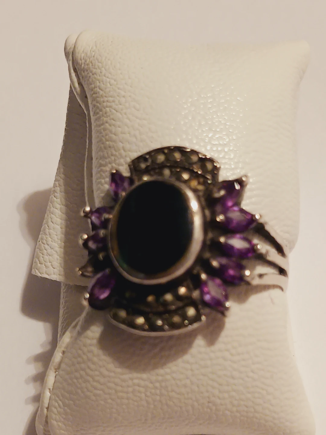 Sterling Silver 925  Ring with Onyx & Amethyst Stone 6 - photo 2