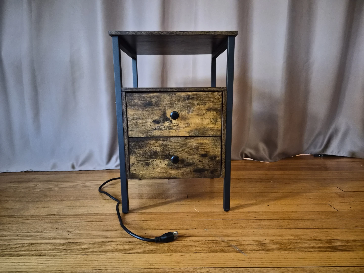 Wooden End Table - 2 drawers and built in outlet