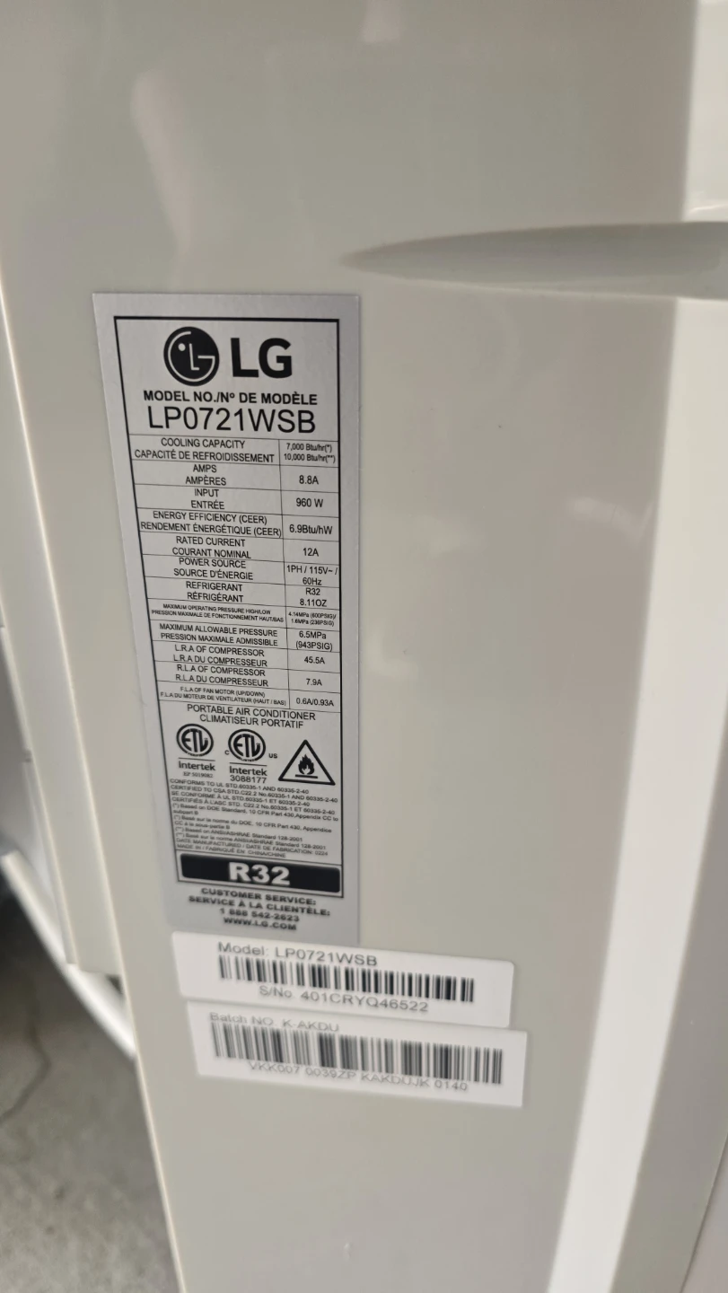 LG Portable Air Conditioner LP0721WSB - photo 2