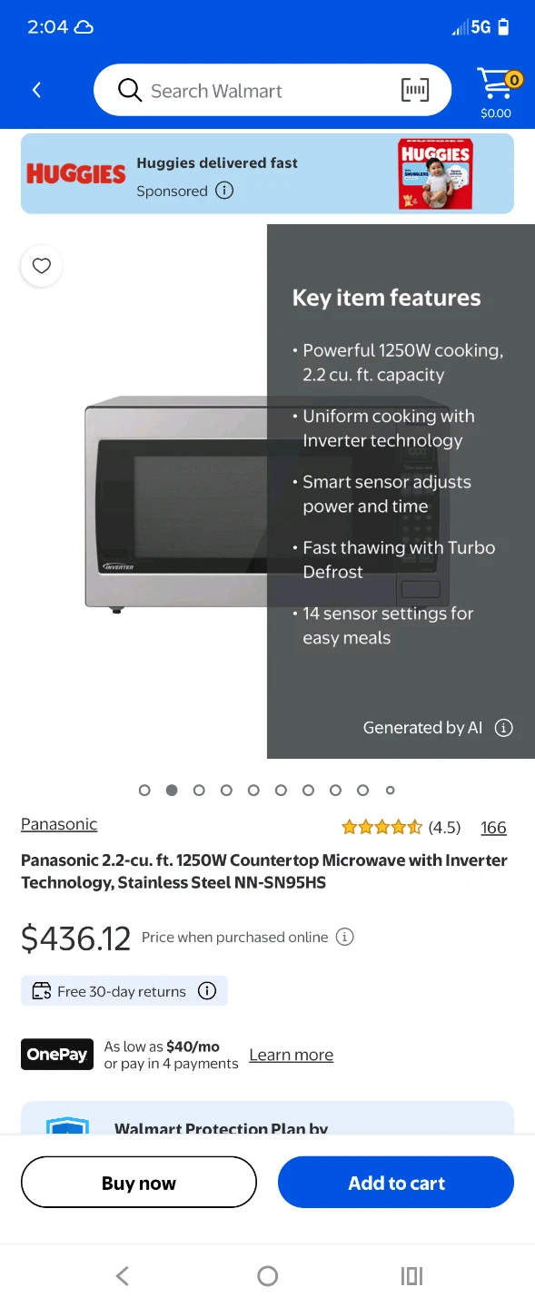 Panasonic 2.2 cu. ft. 1250W Countertop Microwave - photo 2