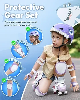 Kids Protective Gear Set - Purple Shark Helmet and Pads - photo 5
