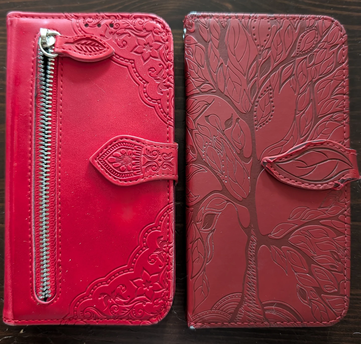 Red Wallet Phone Case with Tree Design