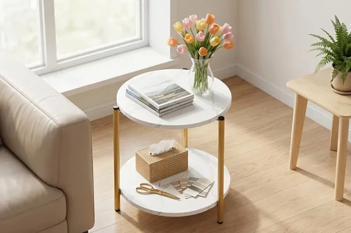 (In a Box) 2-Tier Round Side Table with Marble Top - photo 2