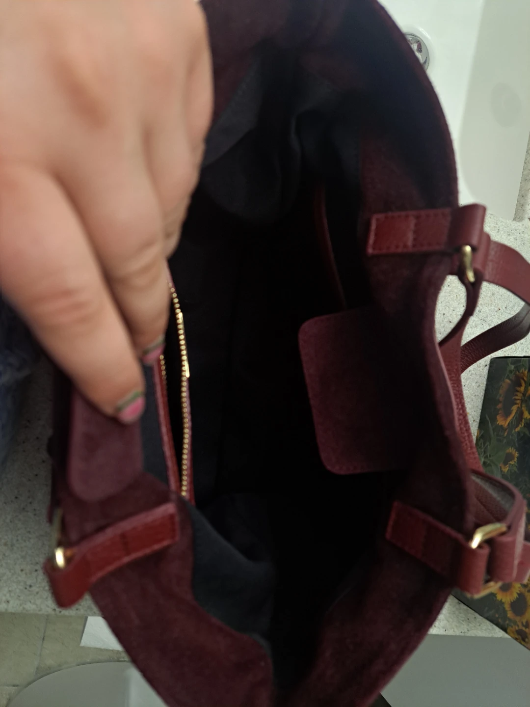 Maroon Suede and Leather Tote Bag - photo 4