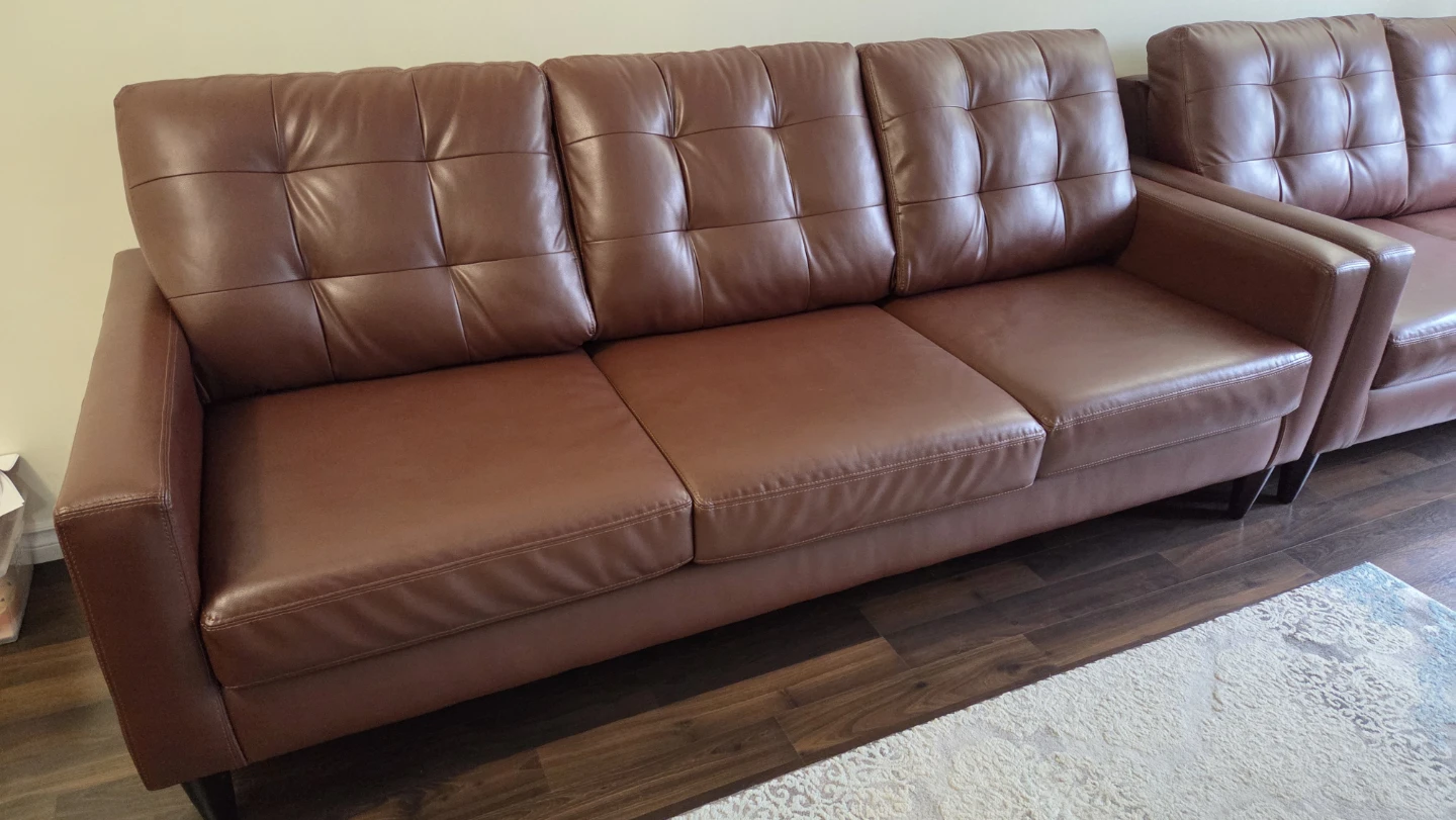 Brown Faux Leather Sofa Set - Tufted Back - photo 2