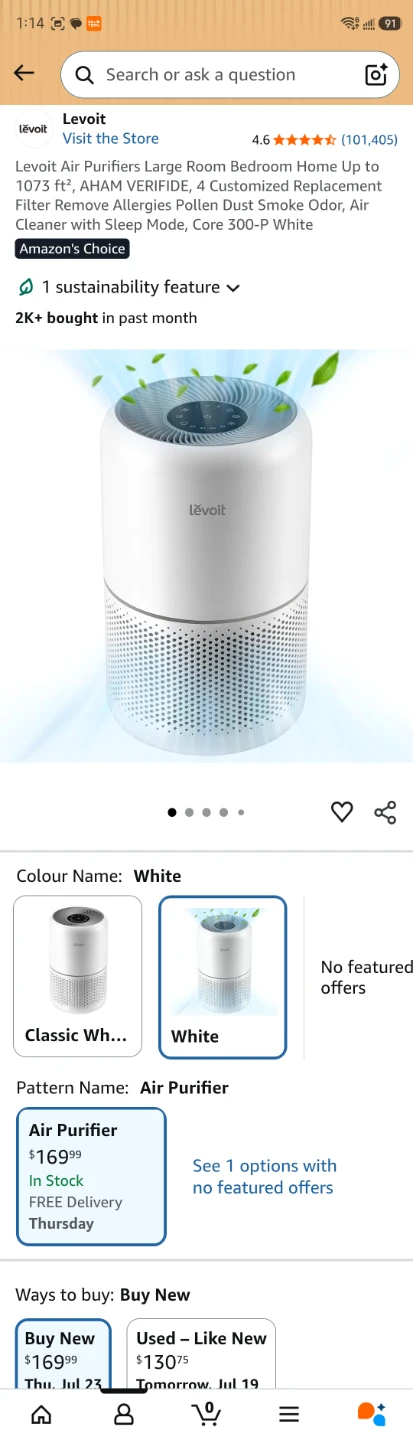 Levoit Air Purifiers Large Room Bedroom Home Up to 1073 ft