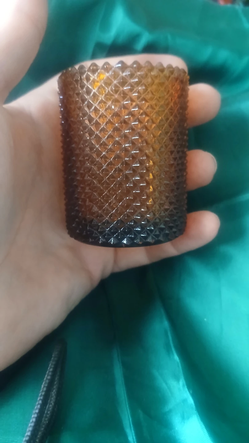 Vintage Faroy USA Amber Glass Diamond Point Votive Candle Holder