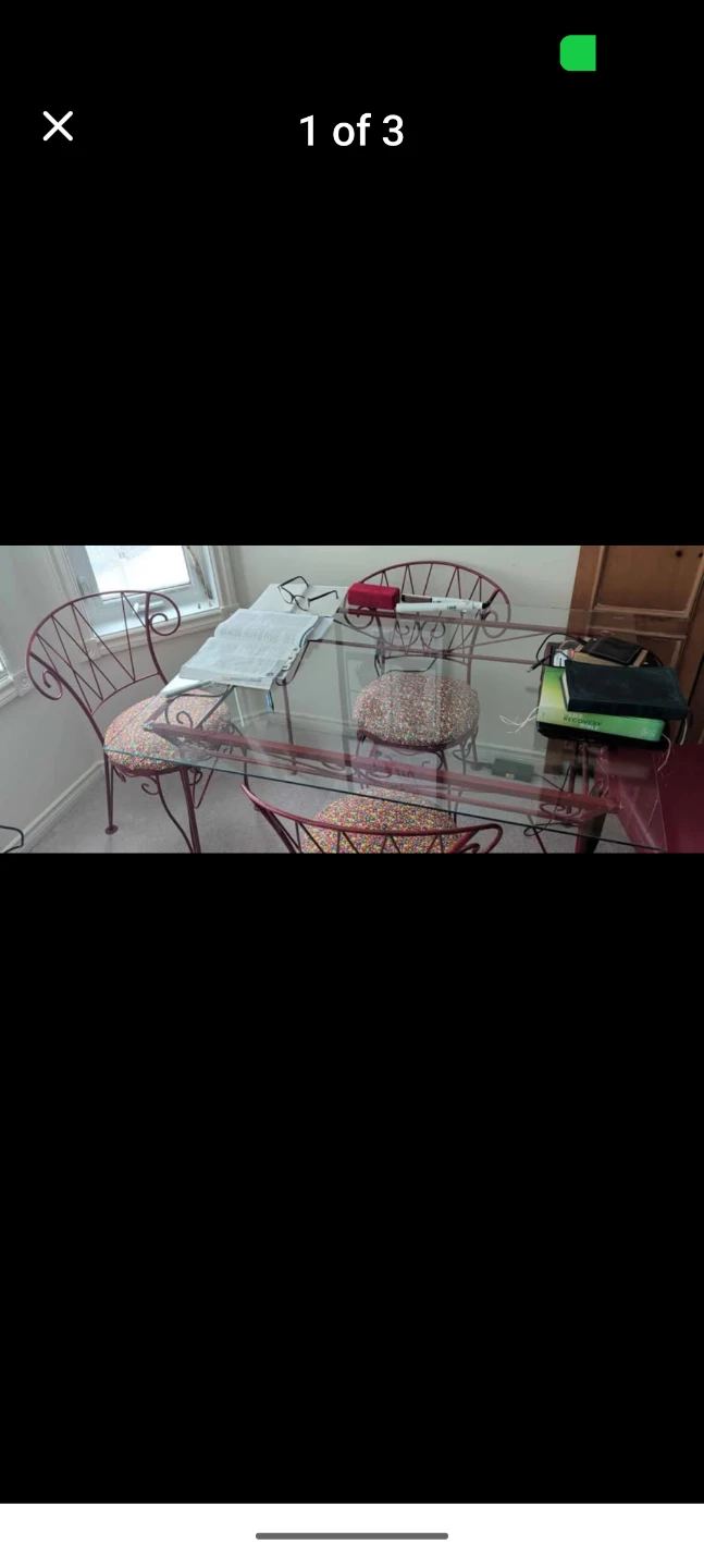 Vintage Metal & Glass Dining Set with 4 Chairs