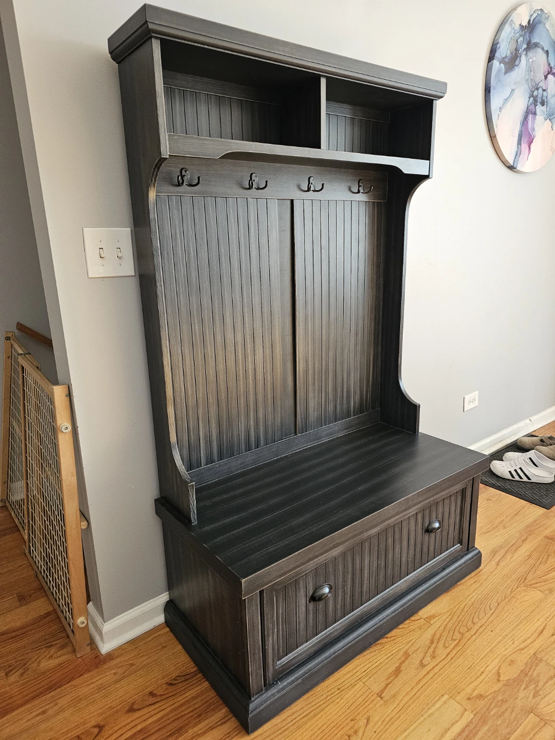 Dark Wood Hall Tree Bench with Storage - photo 4