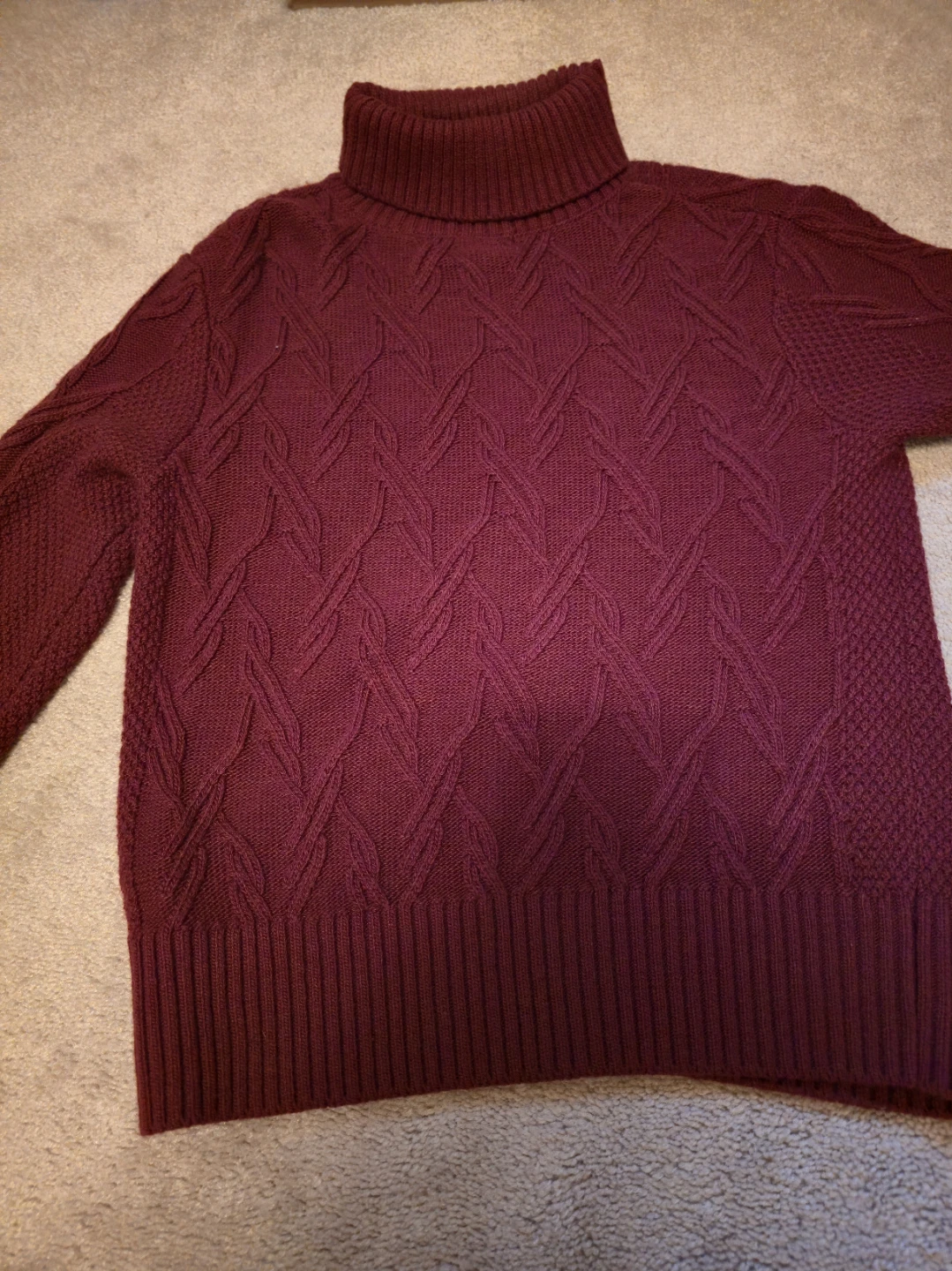 GUESS Women's Burgundy Cable Knit Turtleneck Sweater - photo 3