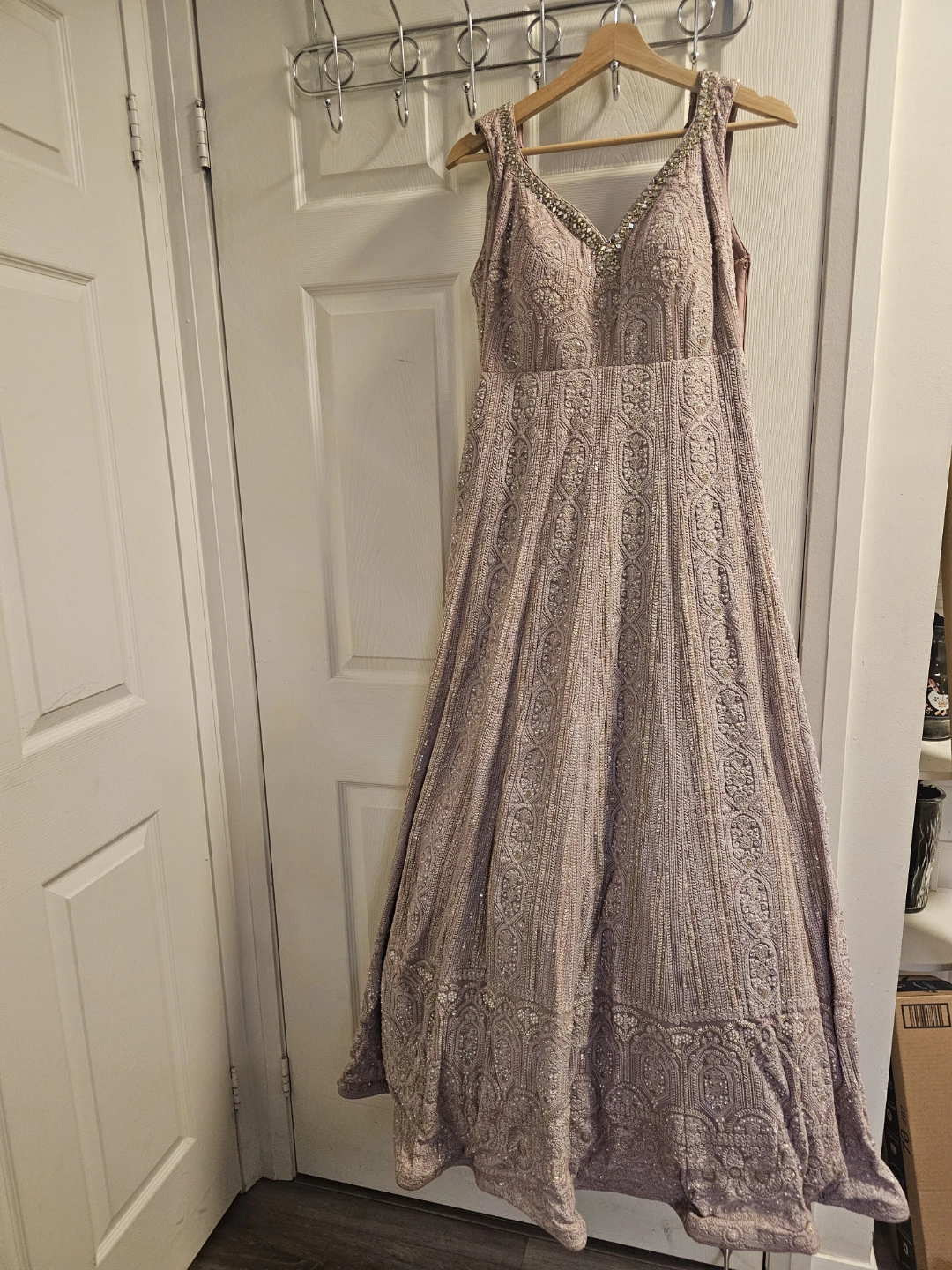 Women's Embroidered  Lavender color Anarkali Dress with Dupatta